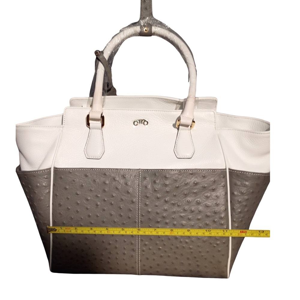 RoviMoss Girlfriend Satchel Grey White Ostrich Embossed Leather‎ Handbag